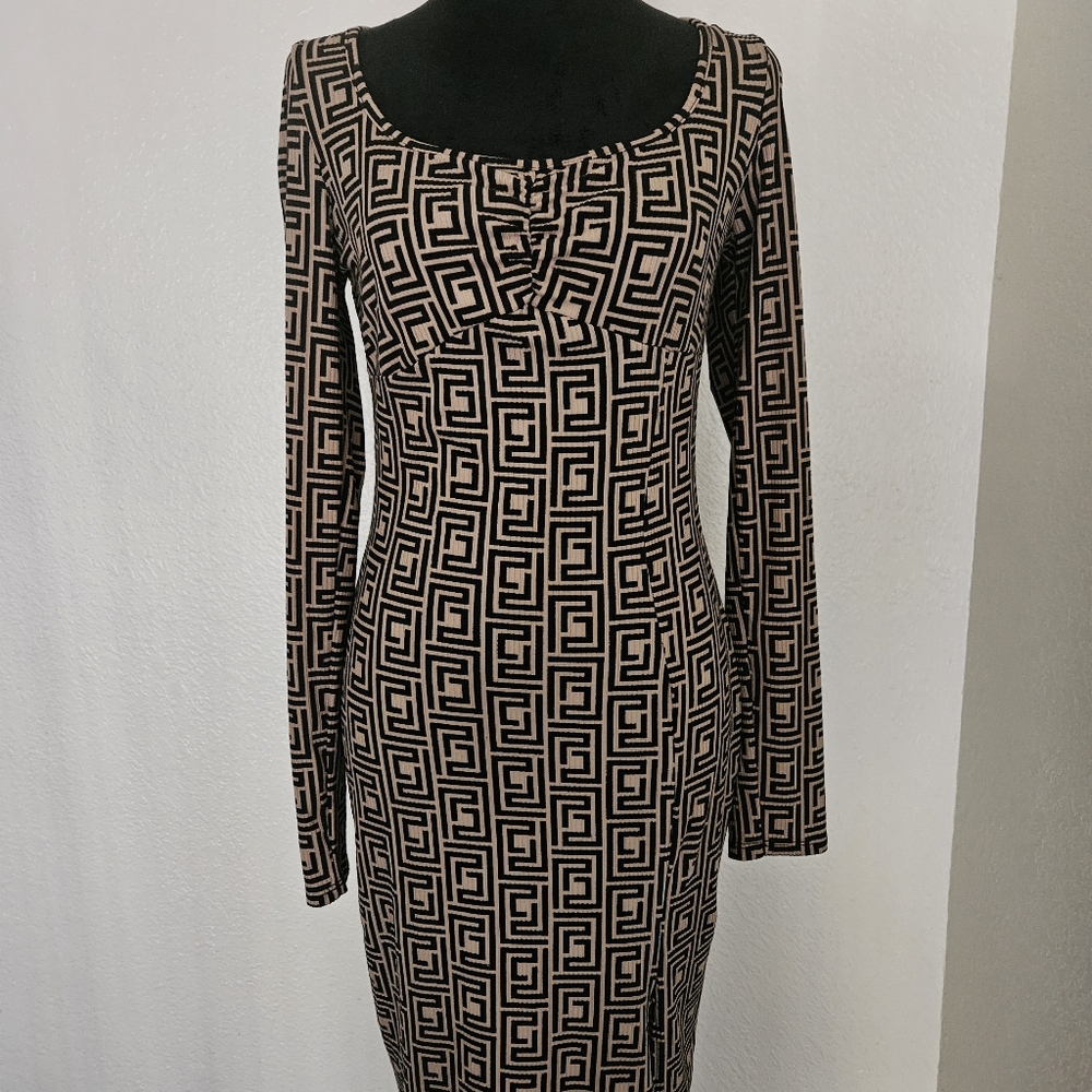 Cowl Neck Long Sleeve Bodycon Dress